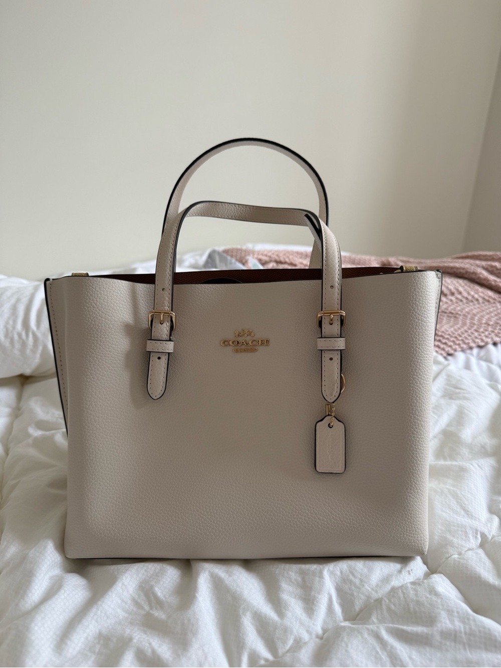 Coach Millie Tote 25 - Cream/White With Gold Hardwear